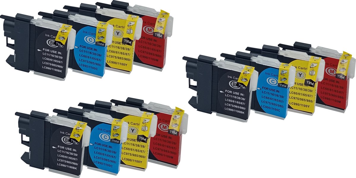 KATRIZ huismerk inkt voor|Brother /LC980/LC985/LC1100/LC1100H| 3x black +3x Cyan +3x Magenta+3xYellow|29ml | ( 12stuks)